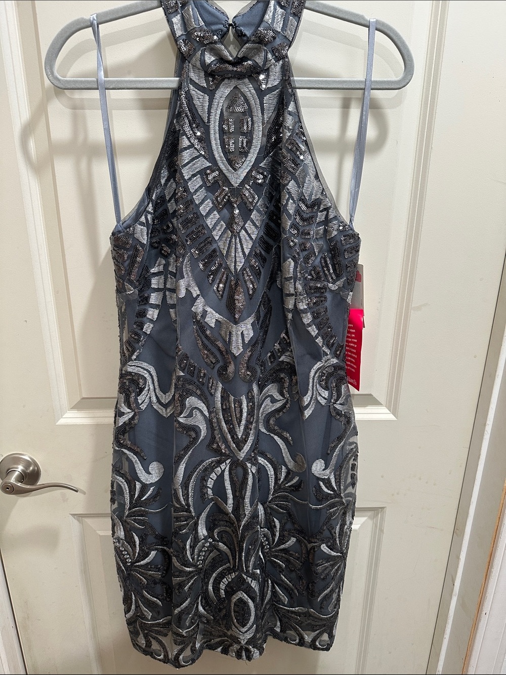 Gianni Bini Gray Beaded One-Shoulder Cocktail Dress